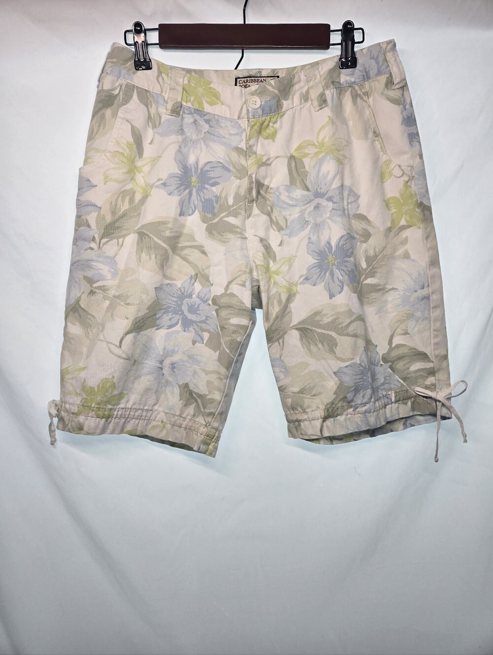 Caribbean Joe Pastel Floral Cotton Shorts in Blue, Green & Cream